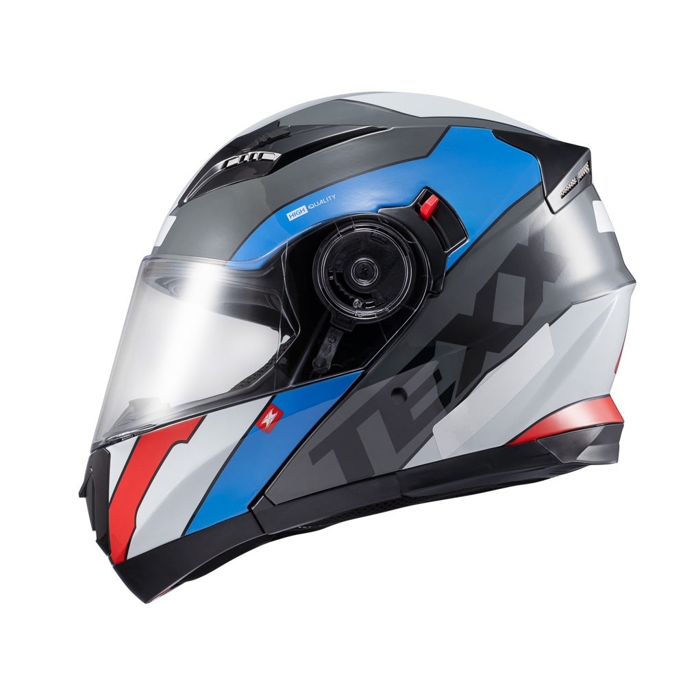 Capacete Texx Escamoteável Gladiator V3 Reisen Azul Vermelho Branco Brilhante