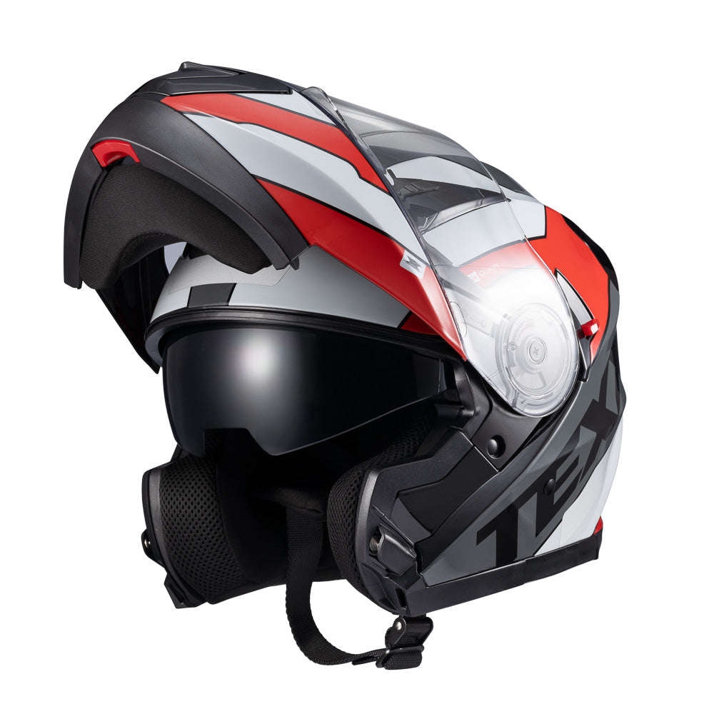 Capacete Texx Escamoteável Gladiator V3 Reisen Vermelho Branco Brilhante