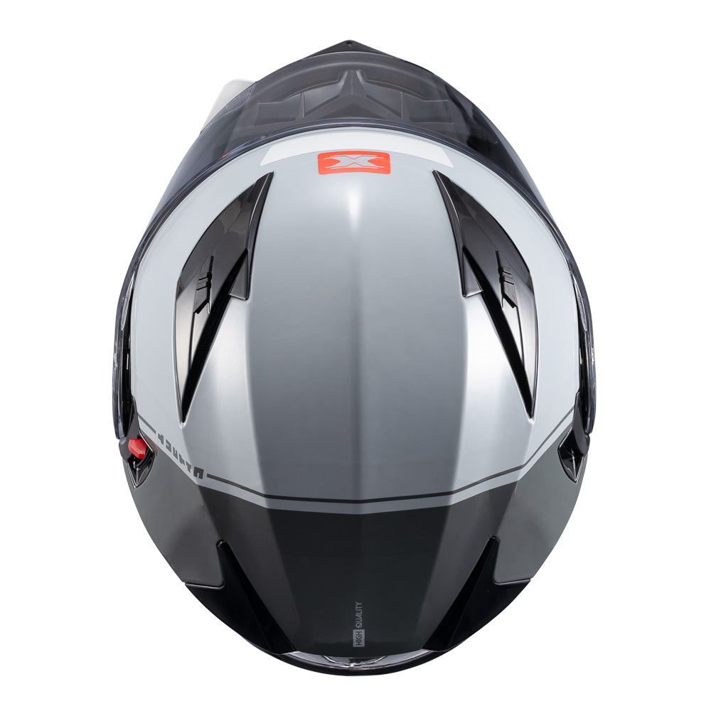 Capacete Texx Escamoteável Gladiator V3 Makan Cinza Vermelho Brilhante