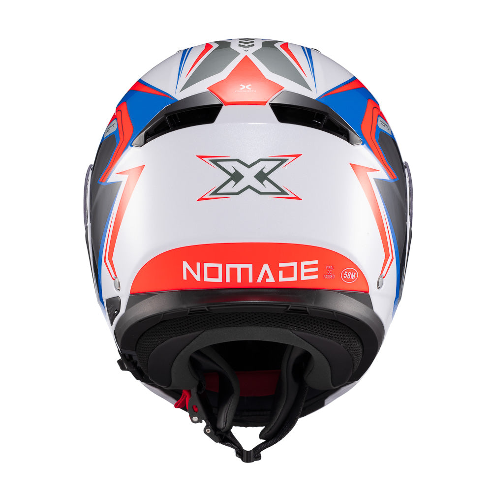 Capacete Texx Escamoteável Kratos Nomade Branco Azul Vermelho Brilhante