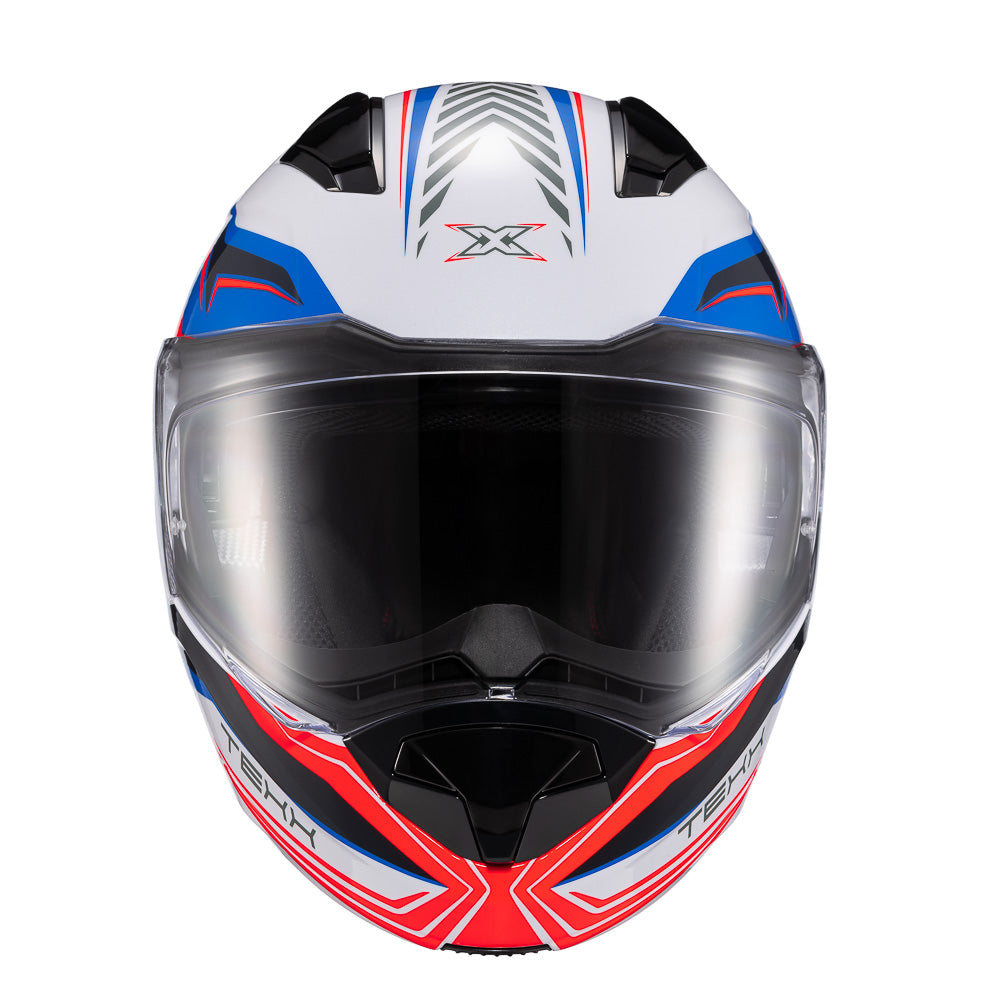 Capacete Texx Escamoteável Kratos Nomade Branco Azul Vermelho Brilhante